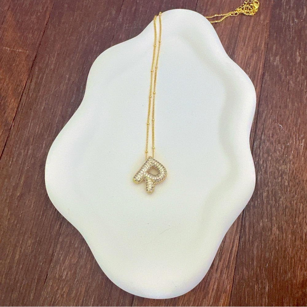 18K Gold-Plated Initial R Bubble Balloon Letter Necklace Personalized Jewelry